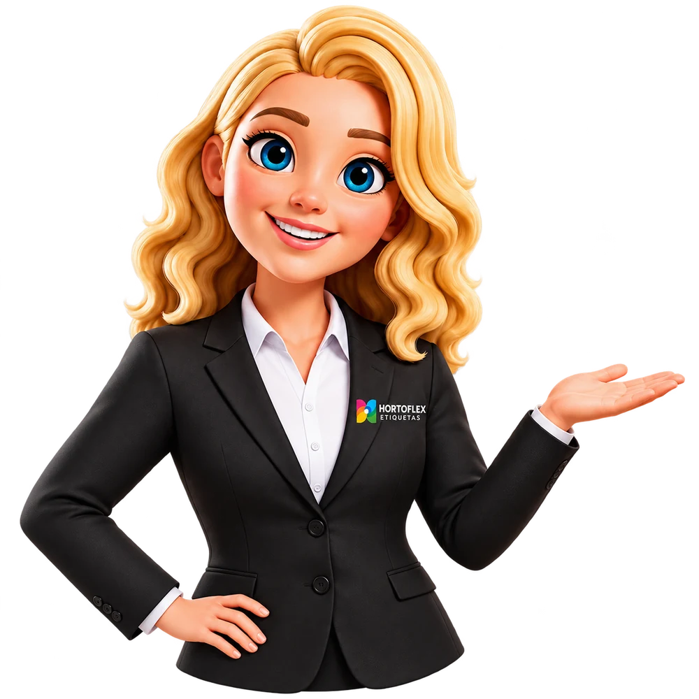 Avatar virtual da Hortoflex, personagem de cabelo loiro e uniforme escuro com o logo da empresa
